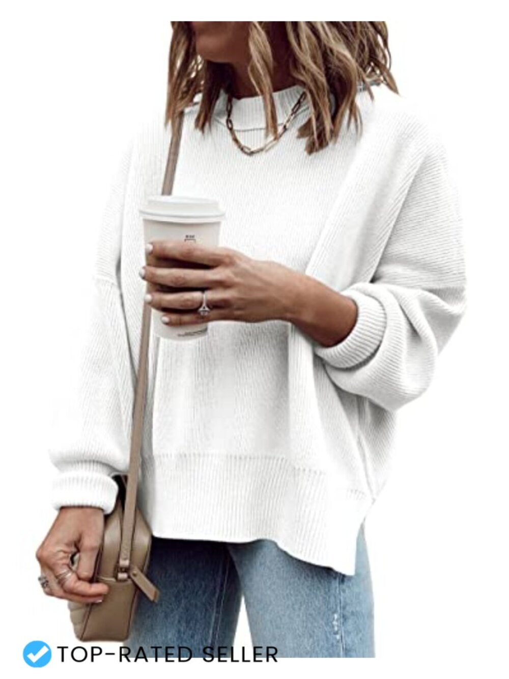 Oversized Tunic Sweater Ribbed Knit Loose Fit Pullover Long Sleeve Crewneck